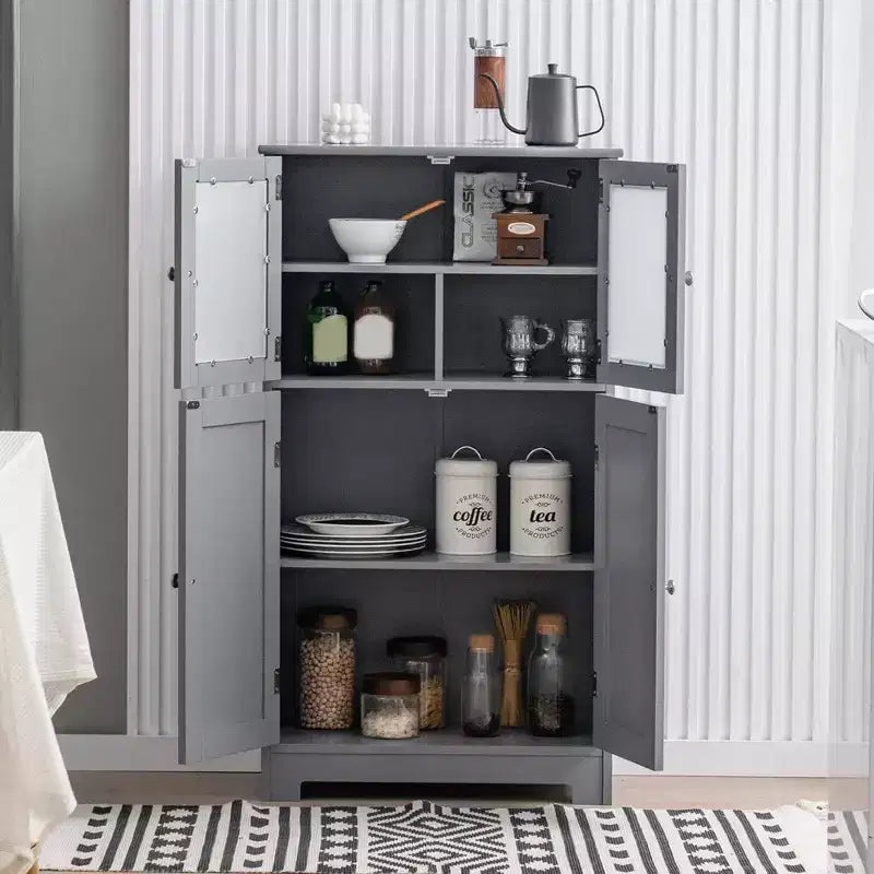 Meuble de Rangement à 4 Portes avec Étagère Réglable et Verre Trempé - Noir/Marron