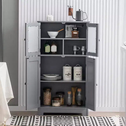 Meuble de Rangement à 4 Portes avec Étagère Réglable et Verre Trempé - Noir/Marron