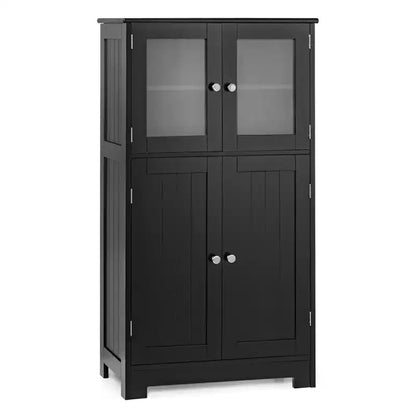 Meuble de Rangement à 4 Portes avec Étagère Réglable et Verre Trempé - Noir/Marron