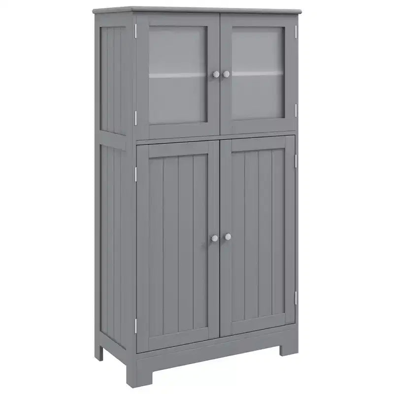 Meuble de Rangement à 4 Portes avec Étagère Réglable et Verre Trempé - Noir/Marron
