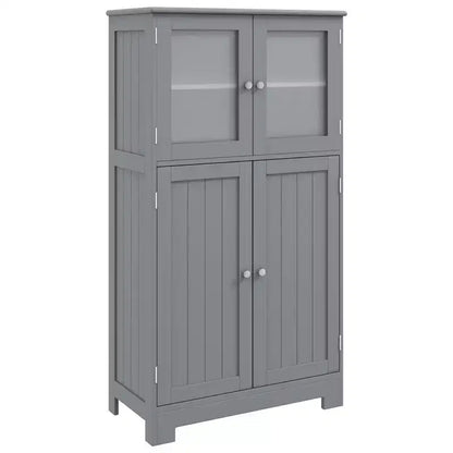 Meuble de Rangement à 4 Portes avec Étagère Réglable et Verre Trempé - Noir/Marron