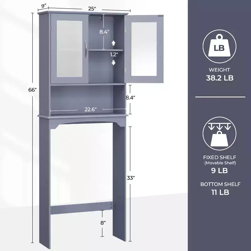 Meuble de rangement sur pied au-dessus des toilettes avec étagère pour salle de bain