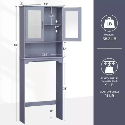 Meuble de rangement sur pied au-dessus des toilettes avec étagère pour salle de bain