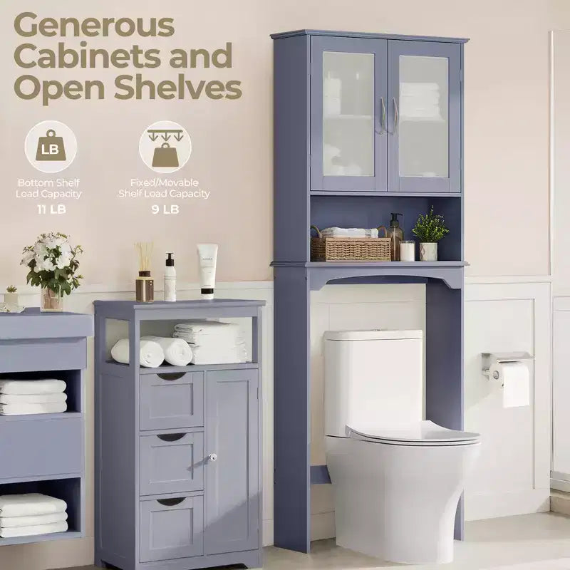 Meuble de rangement sur pied au-dessus des toilettes avec étagère pour salle de bain