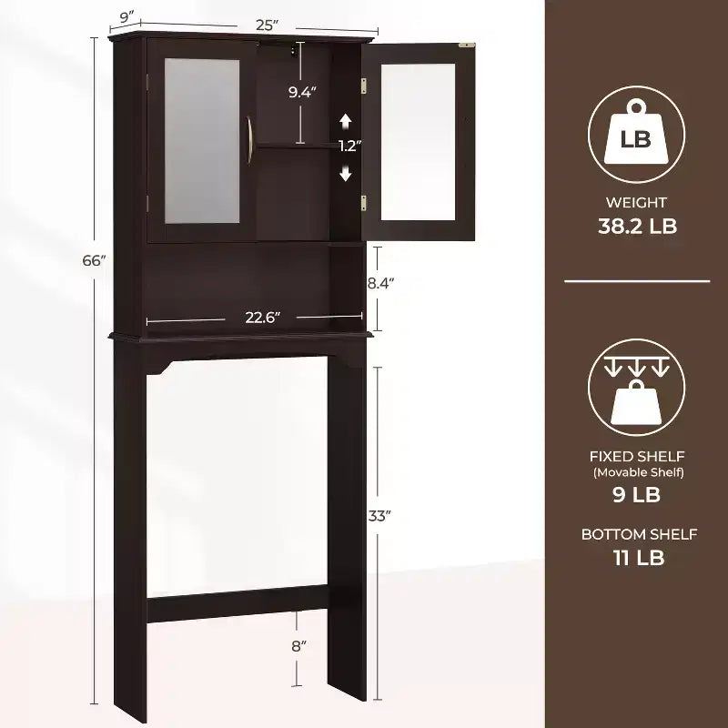 Meuble de rangement sur pied au-dessus des toilettes avec étagère pour salle de bain