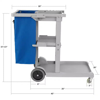 Chariot de nettoyage commercial Dryser avec roues - Chariot de ménage avec étagères et sac en vinyle - Gris