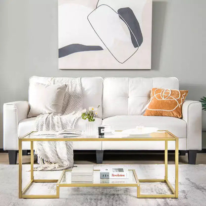 Table Basse Rectangulaire de 45" en Verre Trempé avec Étagère de Rangement